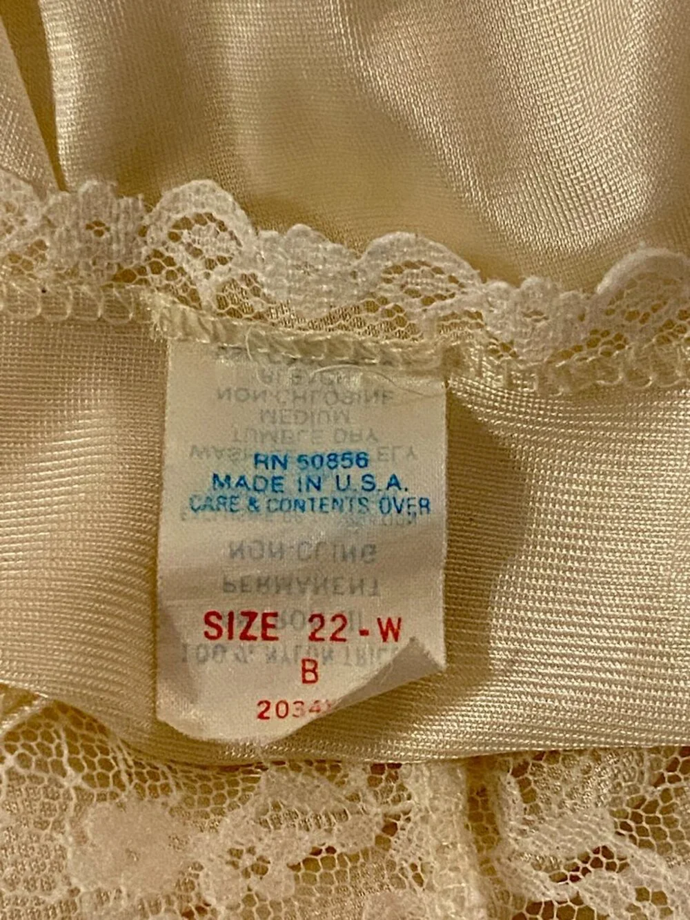 Vintage Cream Ivory Nylon Full Slip LACE Chiffon Bodice USA 22 XL Coquette Sissy - Picture 6 of 6